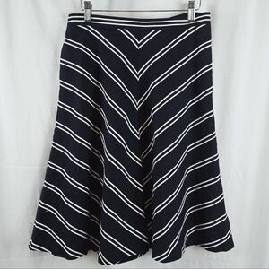 Talbots Dobby-Weave Stripe Midi Skirt Navy & White Size 6 A-Line Lined Pockets